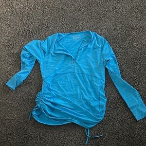 Coolibar Turquoise Quarter-Zip Long Sleeve Top with Side Ruching